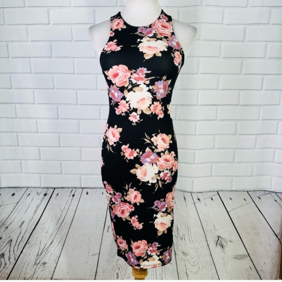 iris Dresses & Skirts - Iris's Sexy Black Floral Racerback Bodycon Dress
